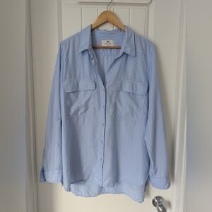 Aritzia Babaton Blue Striped Utility Shirt Button Up Blouse Size XL